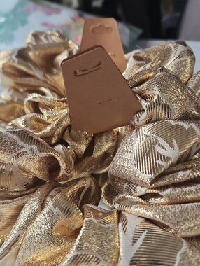 Metallic Gold Satin Hair Scrunchies - Pack of 2 For $15